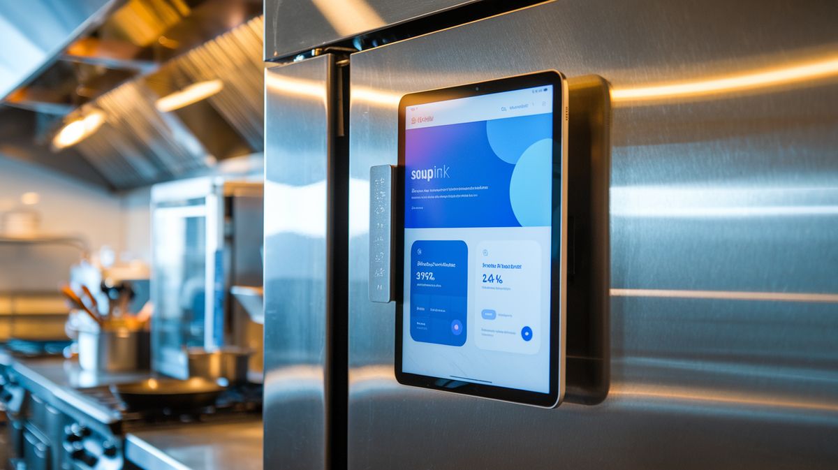 soupl.ink digital hub tablet on refrigerator